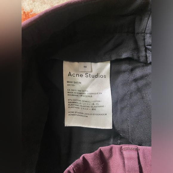 Acne Studios - Burgundy Max Satin Dress Pants - Picture 3 of 7